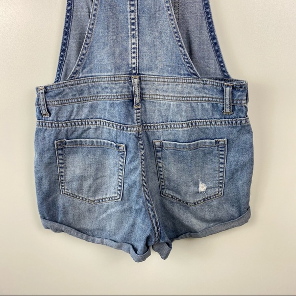 F21 Premium Distressed Denim Overall Shorts - Picture 9 of 9